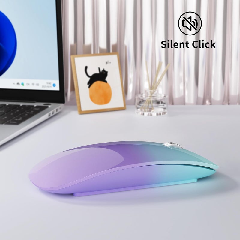 TENMOS M18 Bluetooth Mouse, USB C Rechargeable Wireless Mouse, Triple Mode (Dual Bluetooth+USB) Silent Mice Portable with USB Receiver and Type C Adapter for Laptop/MacBook/iPad - Green and Purple - Image 5